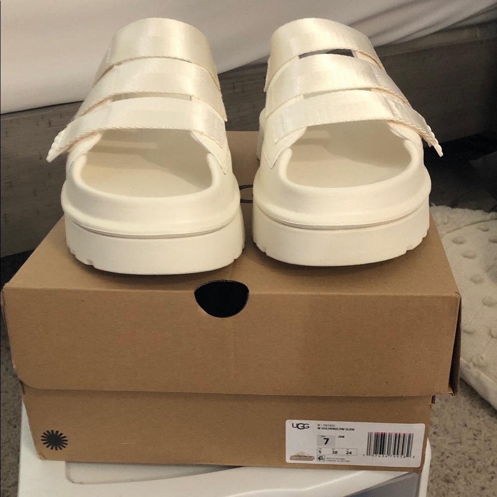 UGG Cream Triple-Strap Platform Slides